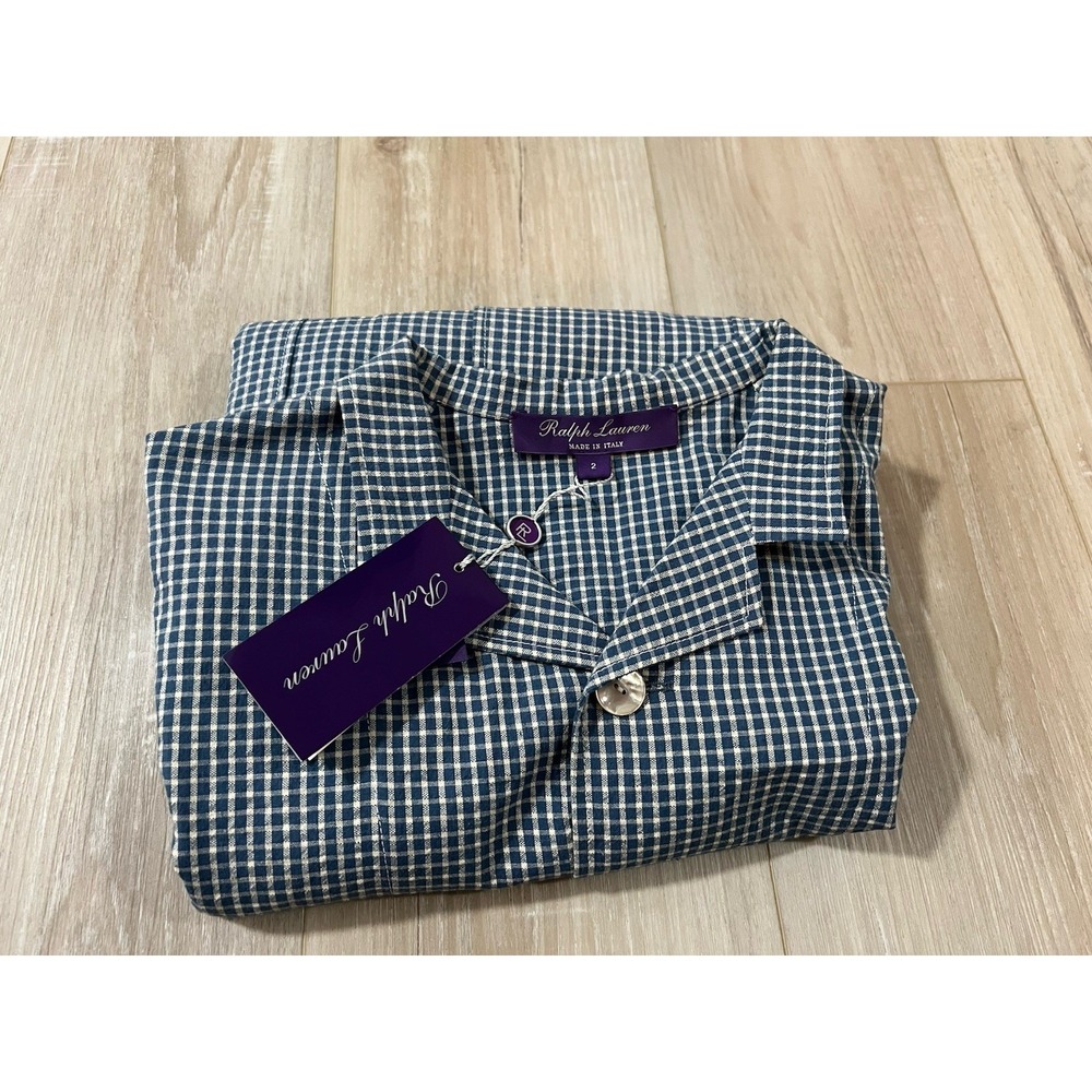 RALPH LAUREN PurpleCOLLECTION Cotton Linen Grid Check Patch Pocket Jacket Size 2